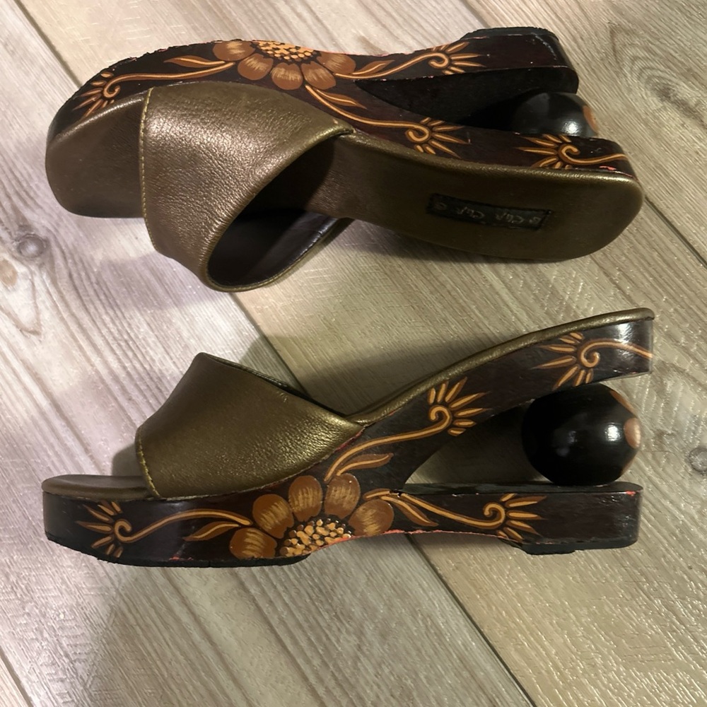 Metallic Bronze Floral Wedge Sandals